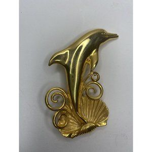 JJ Dolphin Pin Brooch Jewelry Gold JUmping Dolphin 3" J&J